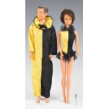 Mattel Barbie & Ken 'Masquerade' dolls with yellow/black striped jester outfits, c.1964, height