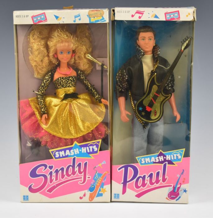 Two Hasbro Sindy dolls c.1989 comprising Smash Hits Sindy 8470 and Smash Hits Paul 8475, both in