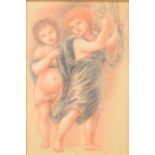Original colour drawing of two young cherubs after the work by Sir Edward Burne-Jones Caritas /