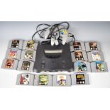 Nintendo N64 retro video game console with power supply, controller and 16 games including War Gods,