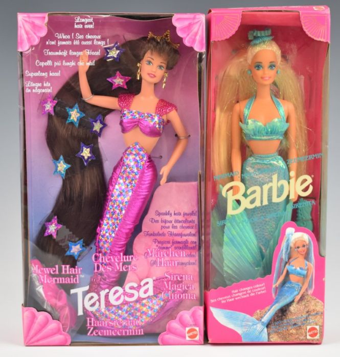 Nine Mattel Barbie dolls including Crystal Splendor 15136, Emerald Elegance 12322 and Mermaid - Image 4 of 5