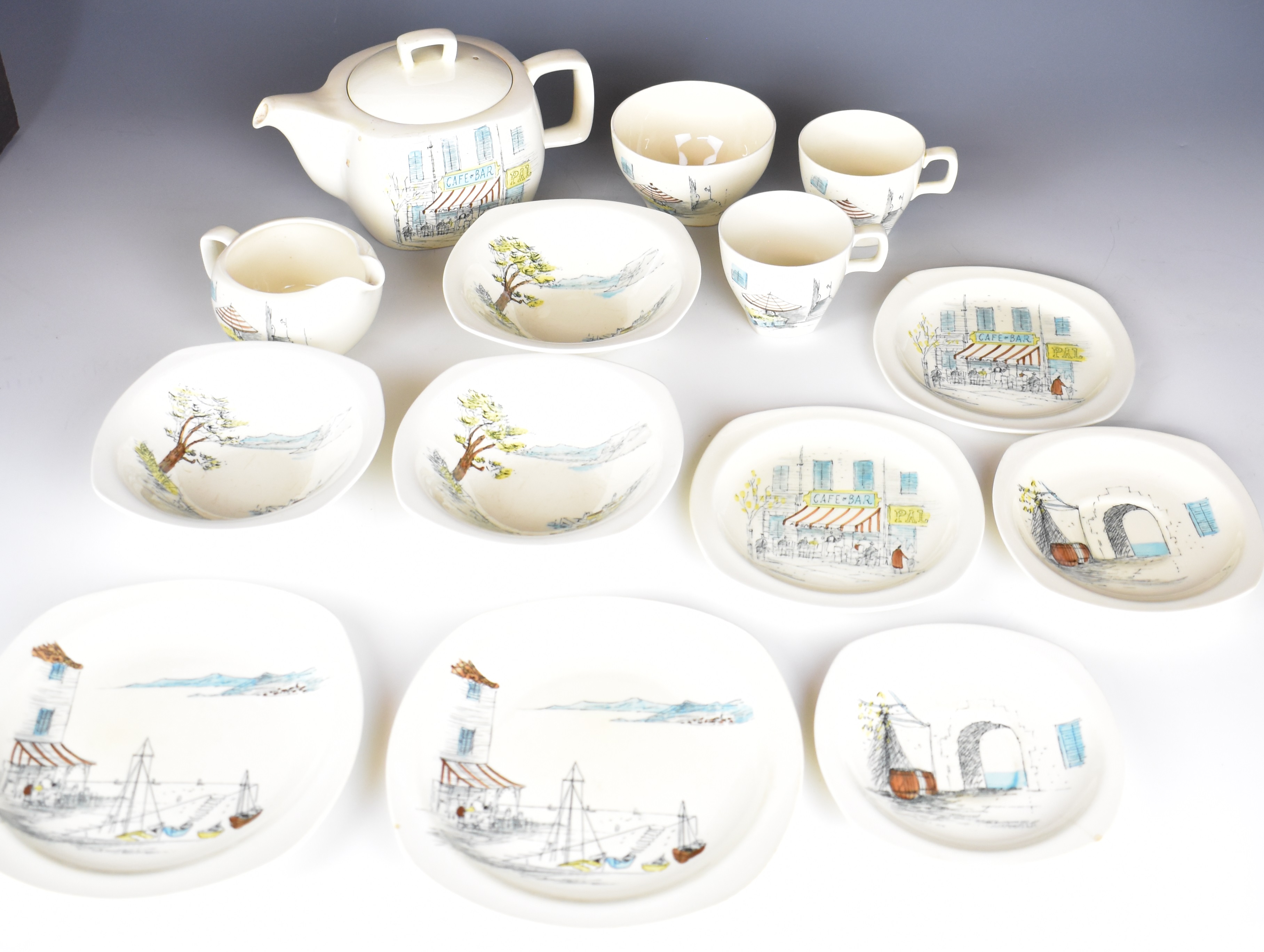 Hugh Casson for Midwinter tea ware decorated in the Riviera pattern and three similar pieces