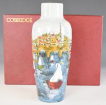 Cobridge limited edition 138/150 'Rivera' vase decorated with sailing boats before a hillside town