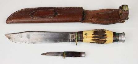 Bowie knife by William Rogers, Sheffield with horn or similar handle, 20cm blade and leather