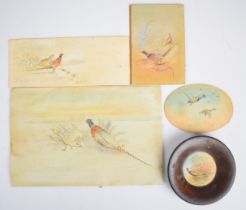 James Stinton (Royal Worcester artist) watercolours of pheasants and ducks on paper or card, largest