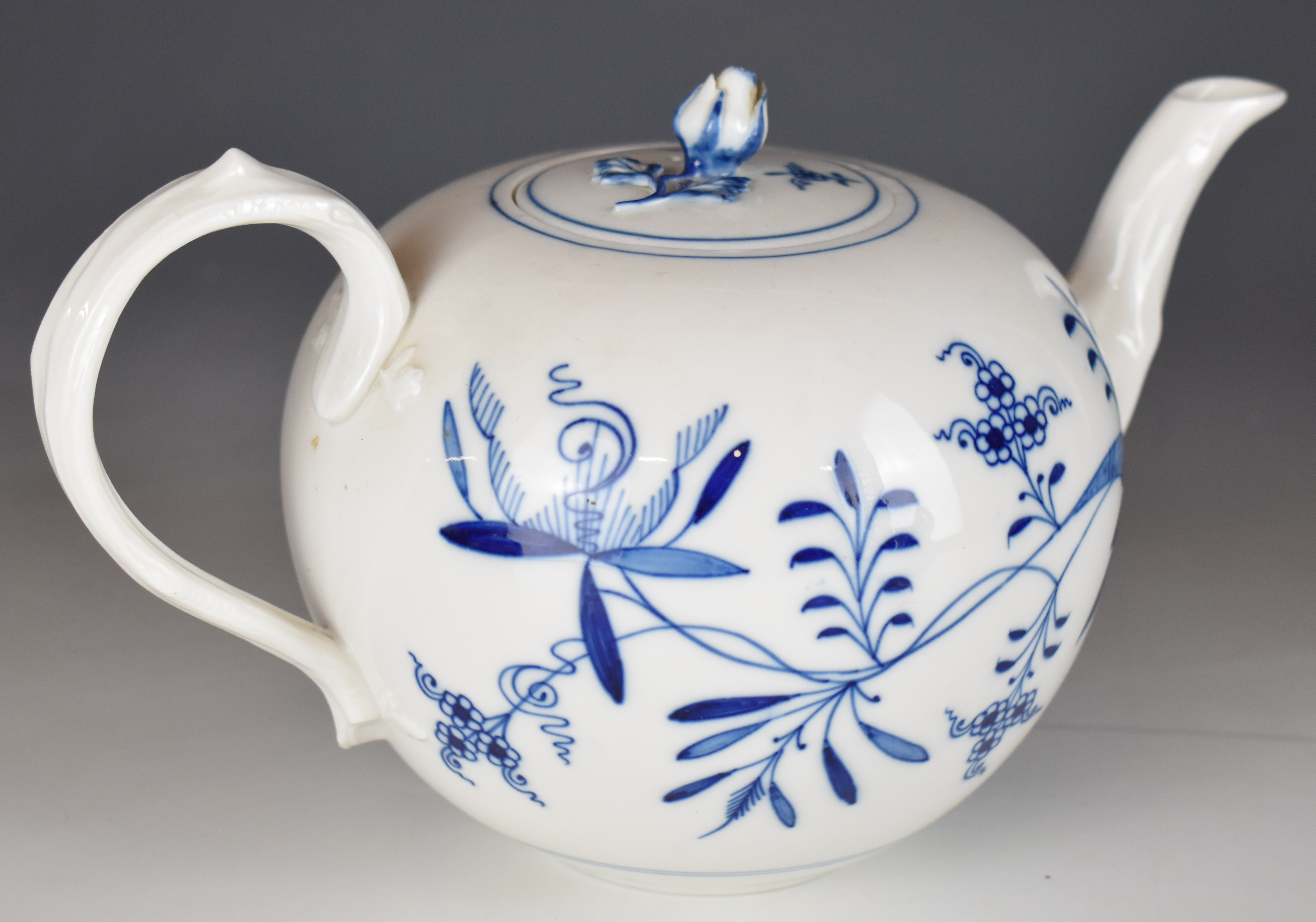 Meissen blue and white porcelain teapot, cream jug and covered sucrier, tallest 20cm - Image 8 of 12
