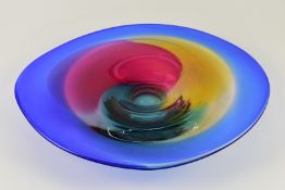Lard Sestervik for Steninge Slott art glass multicoloured dish or shallow bowl, signed and dated