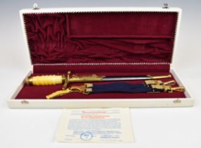 East German Admiral's cased honour dagger with straps and scabbard, blade length 25cm. PLEASE NOTE