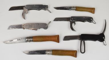 Seven knives comprising four clasp knives including James Hall 1971 and J Gleave & Son (2), and