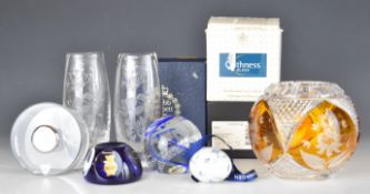 Seven pieces of glassware and ceramics including Caithness and Webb Corbett paperweights, Orrefors
