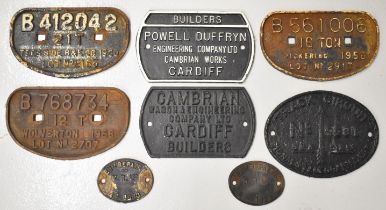 Eight cast iron railway interest plates to include LM & S Railway track circuit, Powell Duffryn