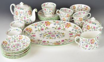 Minton tea set decorated in the Haddon Hall pattern, approximately 24 pieces, tallest 14cm