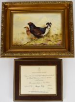 Royal Worcester framed porcelain plaque decorated with a pair of Black Grouse and signed Bryan