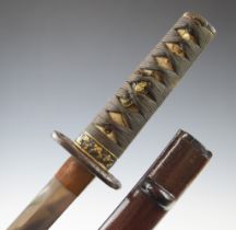 Japanese Meiji period Wakizashi Samurai sword with pierced tsuba, embossed and gilt kashira,