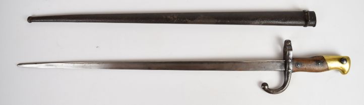 French 1874 pattern Gras bayonet with down swept quillon, 1877 manufacture date to 49cm blade,