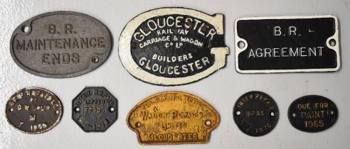 Eight British Railways and Gloucester wagon works railway plates comprising BR Agreement, two