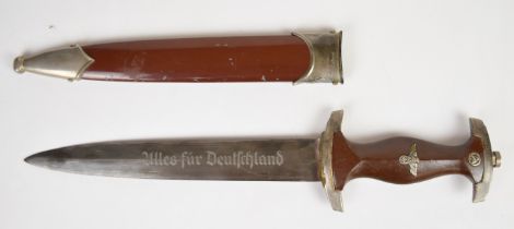 German Third Reich SA style / replica dagger with etched 22cm blade and scabbard. PLEASE NOTE ALL