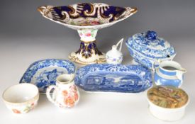 19th / 20thC English and continental porcelain including Coalport twin handled tazza, blue and