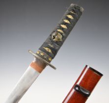Japanese Meiji period Wakizashi Samurai sword with pierced tsuba, embossed and gilt kashira,