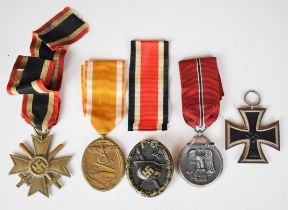German WW2 Nazi Third Reich Iron Cross, War Merit Cross, Eastern Front Medal, Wound Badge and