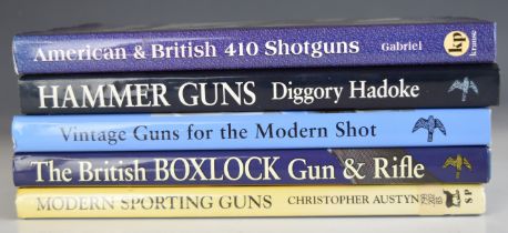 Five gun related books comprising American & British 410 Shotguns Ronald S Gabriel, Hammer Guns,