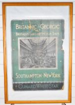 Cunard White Star Line early 20thC cardboard advertising poster for 'Britannic' and 'Georgic'
