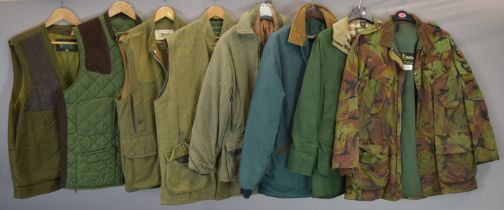 Five sporting coats comprising Barbour Classic, Barbour ' The Military', Musto, Browning