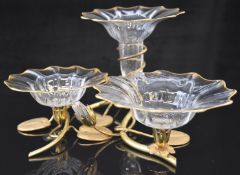 John Walsh Walsh Glass epergne table centrepiece in two parts, with engraved gilt metal mounts in