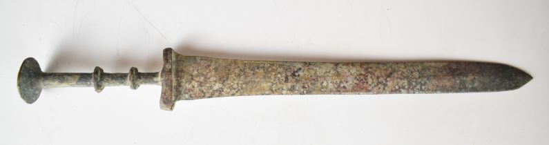 Ancient Bronze Age or similar dagger with knopped handle, 38.5cm long. PLEASE NOTE ALL BLADED