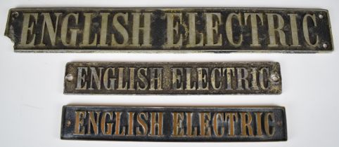 Three English Electric railway locomotive or similar maker's plates, two aluminium the other