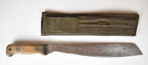 Martindale British Army machete dated 1992 and with broad arrow mark to the blade, in sheath. PLEASE