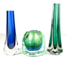 Three Murano, Sommerso or similar glass vases, largest 24cm tall