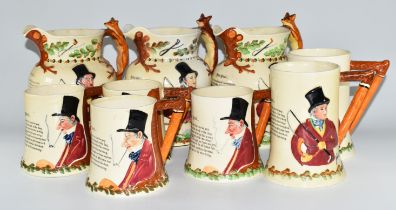 Large collection of Crown Devon John Peel jugs and tankards including four musical examples, tallest