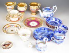 19thC decorative porcelain tea and coffee ware including Davenport Chinese pattern, Crown Derby