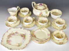 Paragon Art Deco porcelain tea set with enamelled floral decoration, 22 pieces, tallest 14cm