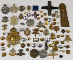 British Army cap badges and buttons including Cheshire Regiment, The Buffs, Rifle Brigade and