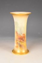 Royal Worcester flared vase decorated with Highland cattle signed James Stinton, height 15.5cm
