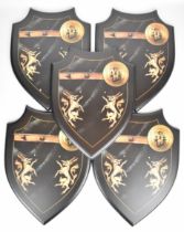 Five Braveheart shield shaped sword wall plaques, each 43 x 32cm, four in original boxes