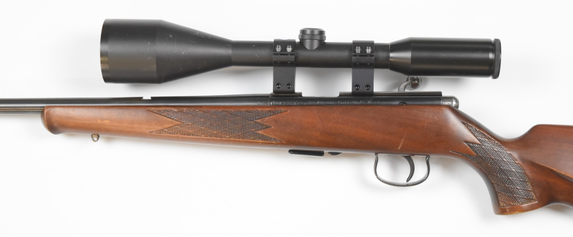 Anschutz .22 bolt-action rifle with chequered semi-pistol grip and forend, raised cheek piece to the - Image 8 of 9
