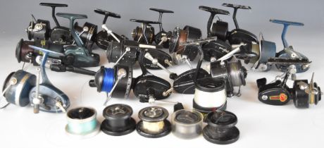 Eleven Mitchell fixed spool fishing reels, model numbers include 300, 300A, 308, 308A, 306, 350,