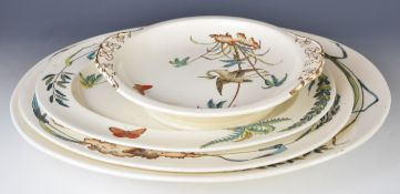 Four 19thC Copeland Aesthetic period large platters or meat dishes, one with well, decorated in
