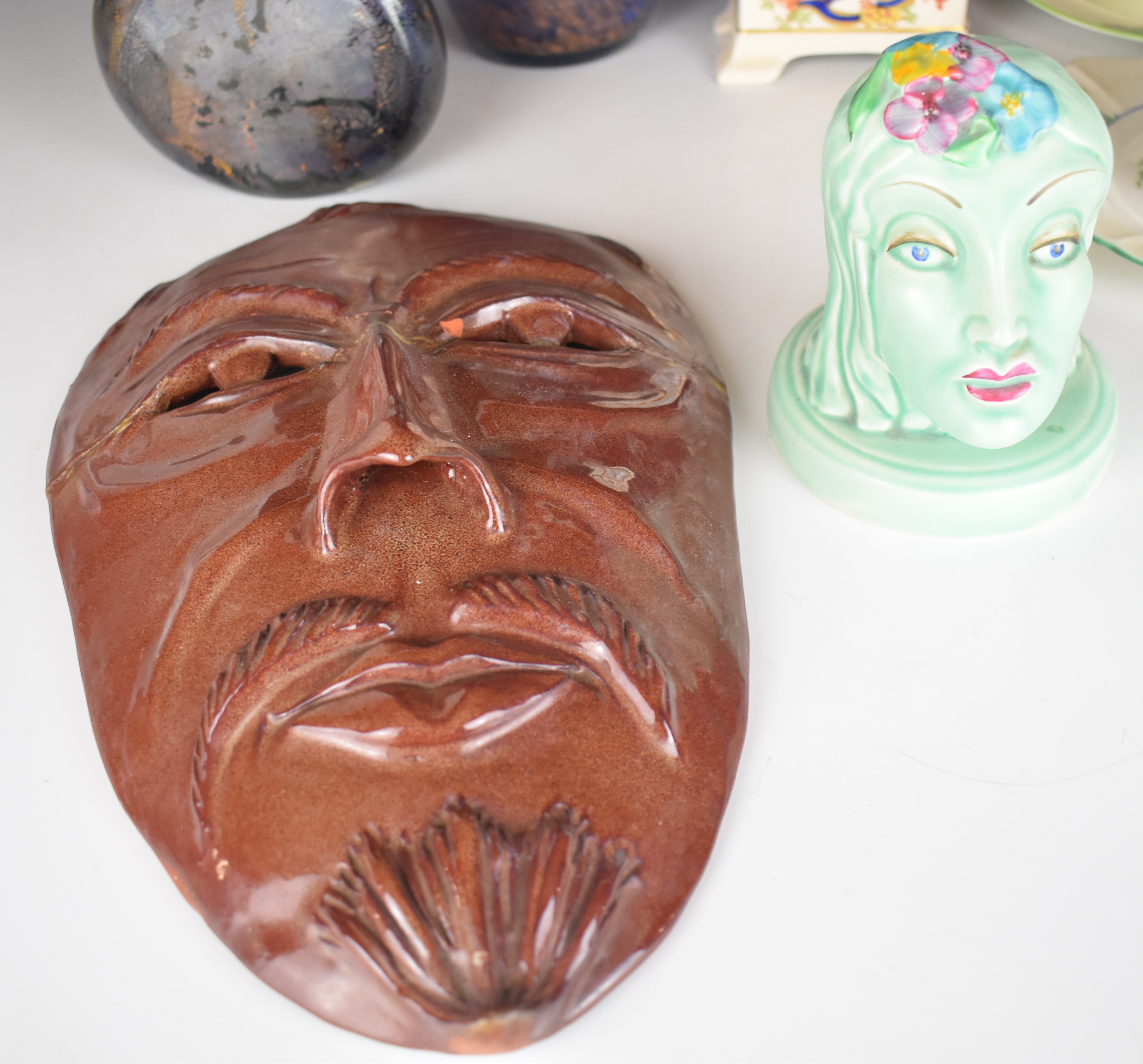 Aynsley Art Deco trio, 18th/19thC shallow pearlware dish, Shelley, Clarice Cliff bust (damaged), - Image 2 of 7