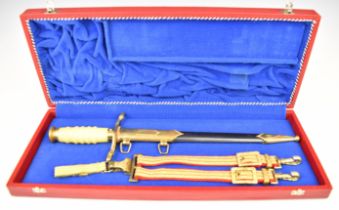 East German General Officer's cased honour dagger with straps and scabbard, blade length 25cm.