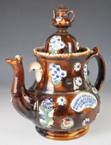 Victorian Bargeware teapot with inscription 'Mr and Mrs Chapman, North Cadbury, Somerset 1922',