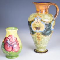 Royal Doulton ewer, a Moorcroft vase decorated in the Hibiscus pattern and a Wedgwood Jasperware