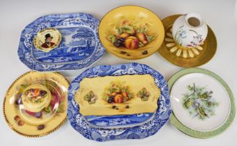 Collection of porcelain cabinet plates including heavily gilded Aynsley Orchard Gold example and