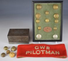 Railwayana and collectables to include GWR pilotman armband, GWR tourniquet box and buttons
