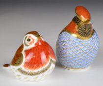 Two Royal Crown Derby bird paperweights Royal Robin and Waxwing