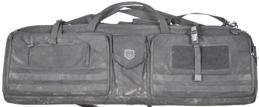 Cannae double shotgun or rifle carry case with shoulder strap and external pockets.