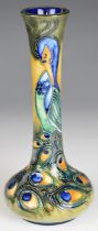Moorcroft pottery bottle shaped vase by Rachel Bishop decorated in the Phoenix pattern, height 20cm